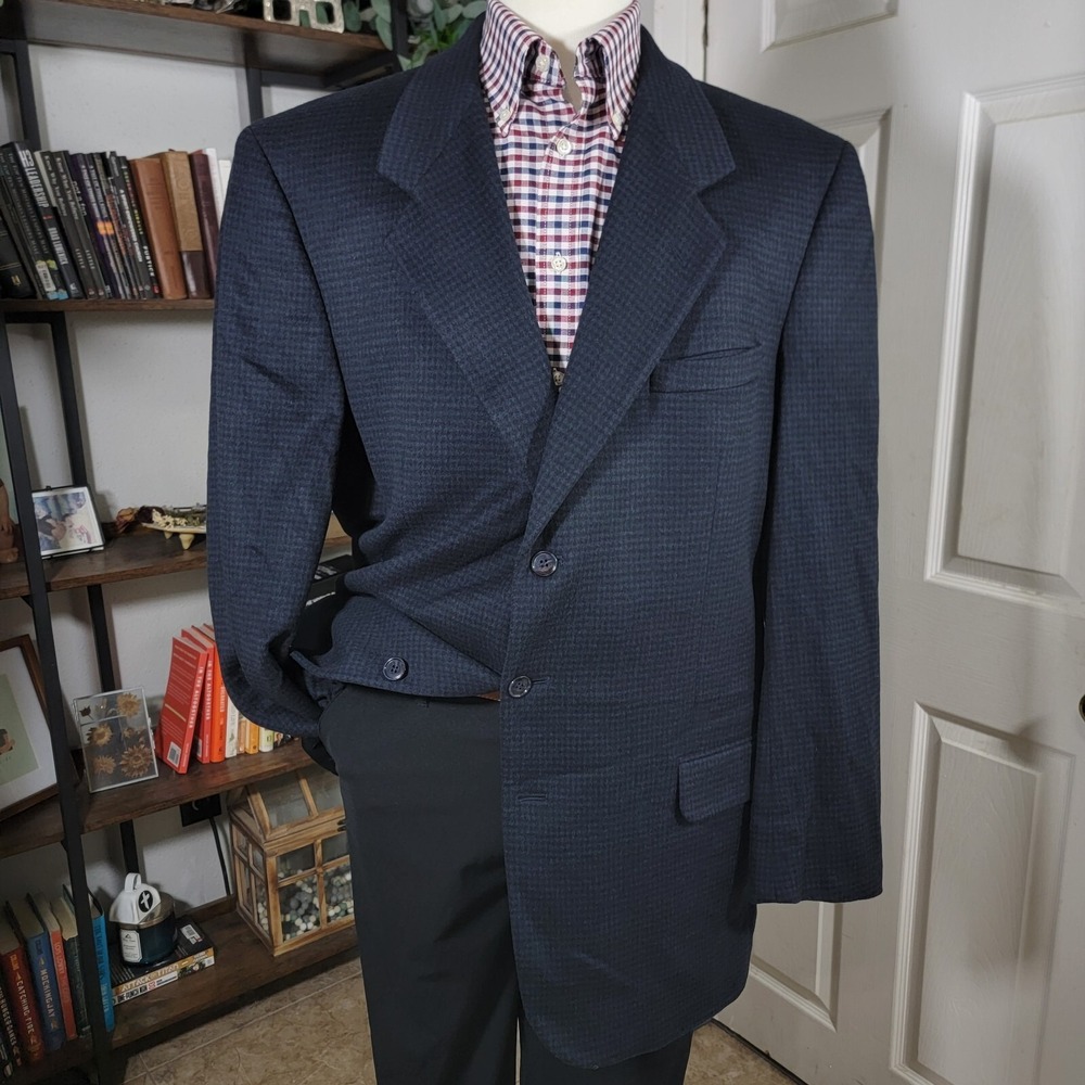 Alexander Lloyed Men's Sport‎ Coat three Button Soft Navy Black Houndstooth 44XL
